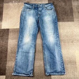 Reclaim Mens Relaxed Straight Leg‎ Jeans Blue Distressed 34x32 Whiskering